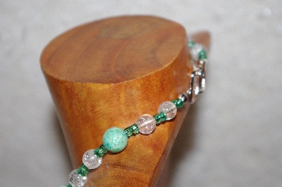 +MBAAC  #02-9665  "Valley  Oak Acorn Green & Clear Glass Bead Necklace & Earring Set"