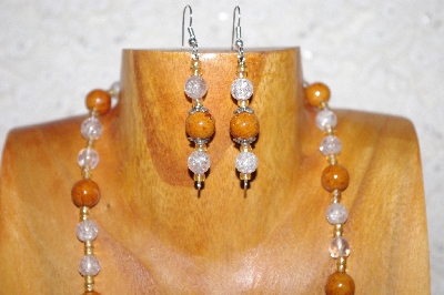 +MBAAC #02-9669  "Valley Oak Acorns & Brown & Clear Glass Bead Necklace & Earring Set"