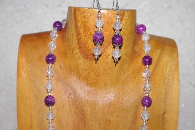 +MBAAC #02-9675  "Capped Valley Oak Acorn Beads & Clear & Violet Bead Necklace & Earring Set"