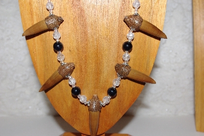 +MBAAC #02-9680  "Valley  Oak Acorn Beads & Clear & Black Bead Necklace & Earring Set"