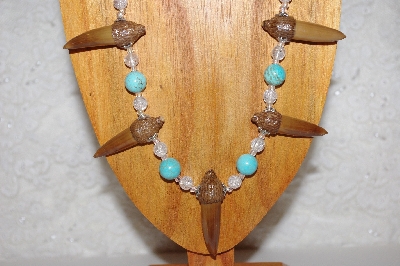 +MBAAC #02-9685  "Valley Oak Acorn Beads, Clear & Blue Bead Necklace & Earring Set"