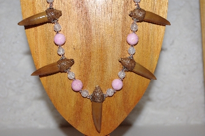 +MBAAC #02-9690  "Valley  Oak Acorn Beads, Pink & Clear Bead Necklace & Earring Set"