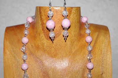 +MBAAC #02-9690  "Valley  Oak Acorn Beads, Pink & Clear Bead Necklace & Earring Set"