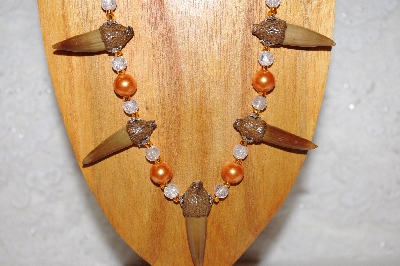 +MBAAC #02-9705  "Valley Oak Acorn Bead, Clear & Orange Pearl Necklace & Earring Set"