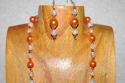 +MBAAC #02-9705  "Valley Oak Acorn Bead, Clear & Orange Pearl Necklace & Earring Set"
