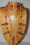 +MBAAC #02-9705  "Valley Oak Acorn Bead, Clear & Orange Pearl Necklace & Earring Set"