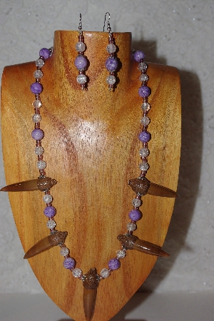 +MBAAC #02-9710  "Valley Oak Acron Beads, Clear & Lavender Bead Necklace & Earring Set"