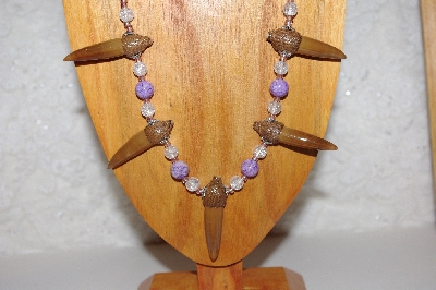 +MBAAC #02-9710  "Valley Oak Acron Beads, Clear & Lavender Bead Necklace & Earring Set"
