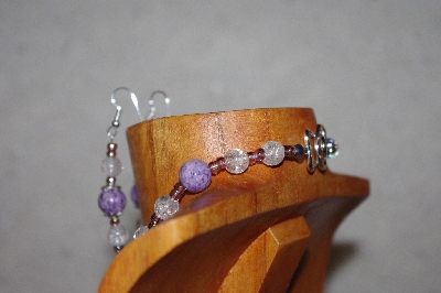 +MBAAC #02-9710  "Valley Oak Acron Beads, Clear & Lavender Bead Necklace & Earring Set"