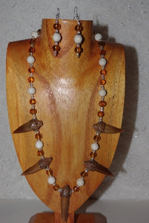 +MBAAC #02-9720  "Valley Oak Acorn Beads,Honey & White Bead Necklace & Earring Set"