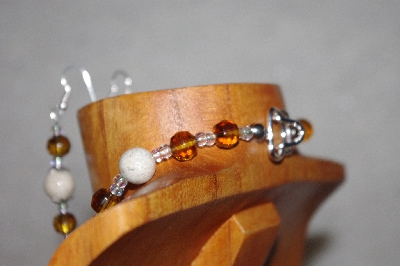 +MBAAC #02-9720  "Valley Oak Acorn Beads,Honey & White Bead Necklace & Earring Set"