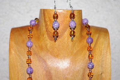 +MBAAC #02-9730  "Valley Oak Acorn Beads, Honey & Lavender Bead Necklace & Earring Set"