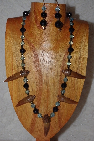 +MBAAC #02-9745  "Valley Oak Acorn Beads, Black & Blue Bead Necklace & Earring Set"