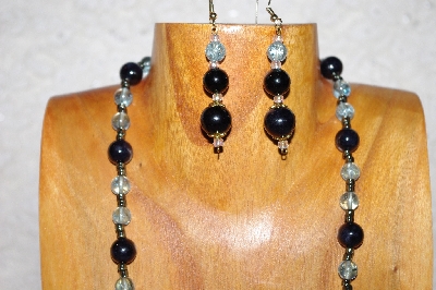 +MBAAC #02-9745  "Valley Oak Acorn Beads, Black & Blue Bead Necklace & Earring Set"