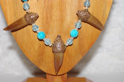 +MBAAC #02-9750  "Valley Oak Acorn Beads & Blue Bead Necklace & Earring Set"
