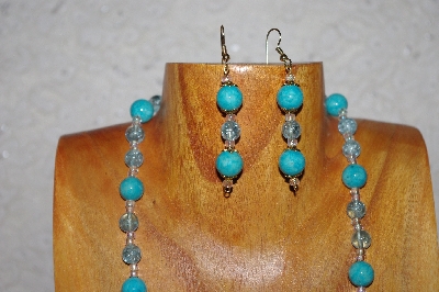 +MBAAC #02-9750  "Valley Oak Acorn Beads & Blue Bead Necklace & Earring Set"