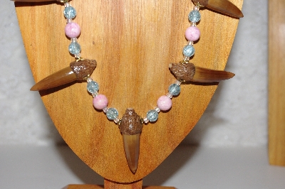 +MBAAC #02-9755  "Valley Oak Acorn Beads, Pink & Blue Bead Necklace & Earring Set"
