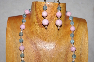 +MBAAC #02-9755  "Valley Oak Acorn Beads, Pink & Blue Bead Necklace & Earring Set"