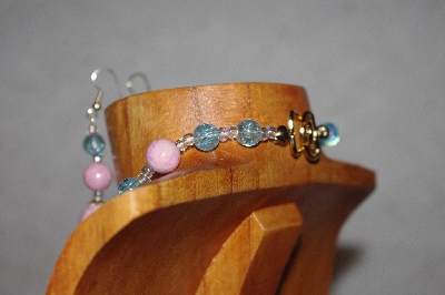 +MBAAC #02-9755  "Valley Oak Acorn Beads, Pink & Blue Bead Necklace & Earring Set"