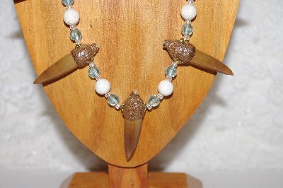 +MBAAC #02-9762  "Valley Oak Acorn Beads,White & Blue Bead Necklace & Earring Set"