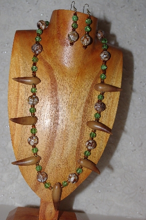 +MBAAC #02-9767  "Valley Oak Acorn Beads, Brown & Green Bead Necklace & Earring Set"