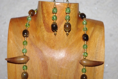 +MBAAC #02-9771  "Valley Oak Acorn Beads, Green & Brown Bead Necklace & Earring Set"