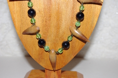 +MBAAC #02-9786  "Valley Oak Acorn Beads, Black & Green Bead Necklace & Earring Set"