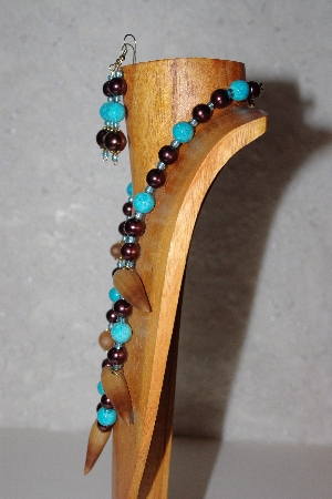 +MBAAC #02-9795  "Valley Oak Acorn Beads, Brown & Blue Bead Necklace & Earring Set"