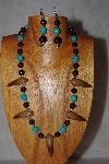 +MBAAC #02-9795  "Valley Oak Acorn Beads, Brown & Blue Bead Necklace & Earring Set"