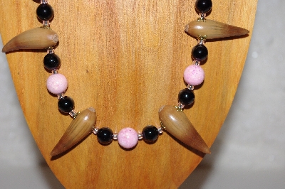+MBAAC #02-9801  "Valley Oak Acorn Beads, Black & Pink Bead Necklace & Earring Set"
