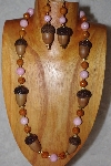 +MBAAC #02-9837   "White Oak Acorn Beads, Pink & Brown Bead Necklace & Earring Set"