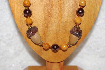 +MBAAC #02-9848  "White Oak Acorn Beads & Brown Bead Necklace & Earring Set"
