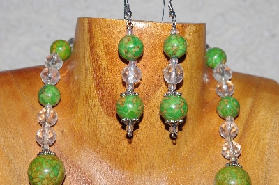 +MBAAC #03-0117  "One Of A Kind Green & Clear Bead Necklace & Earring Set"
