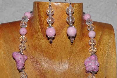 +MBAAC #03-0122  "One Of A Kind Pink & Clear Bead Necklace & Earring Set"
