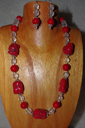 +MBAAC #03-0126  "One Of A Kind Red & Clear Glass Bead Necklace & Earring Set"