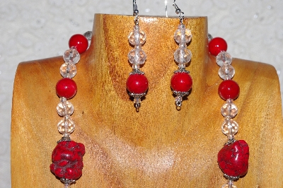 +MBAAC #03-0126  "One Of A Kind Red & Clear Glass Bead Necklace & Earring Set"