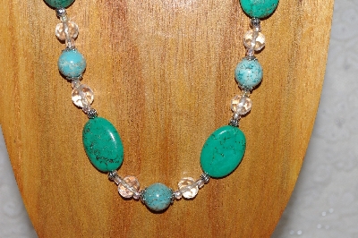 +MBAAC #03-0139  "One Of A Kind Green,Blue & Clear Glass Bead Necklace & Earring Set"