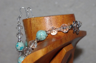 +MBAAC #03-0139  "One Of A Kind Green,Blue & Clear Glass Bead Necklace & Earring Set"
