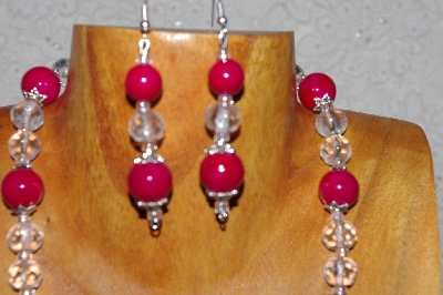 +MBAAC #03-0145  "One Of A Kind Green,Rose & Clear Glass Bead Necklace & Earring Set"