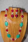 +MBAAC #03-0145  "One Of A Kind Green,Rose & Clear Glass Bead Necklace & Earring Set"