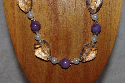 +MBAAC #03-0165   "One Of A Kind Purple,White & Clear Glass Bead Necklace & Earring Set"