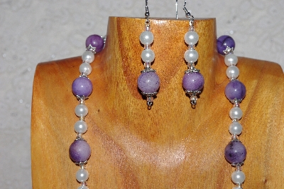 +MBAAC #03-0165   "One Of A Kind Purple,White & Clear Glass Bead Necklace & Earring Set"