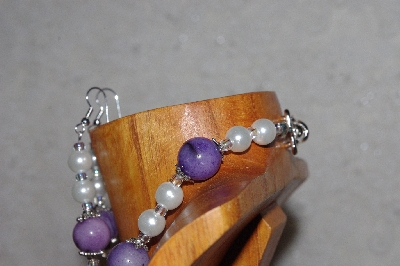 +MBAAC #03-0165   "One Of A Kind Purple,White & Clear Glass Bead Necklace & Earring Set"