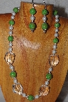 +MBAAC #03-0214  "One Of A Kind Green,White & Clear Glass Bead Necklace & Earring Set"