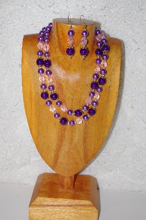 +MBADS #001-0383  "Purple & Pink  2 Strand Bead Necklace & Earring Set"