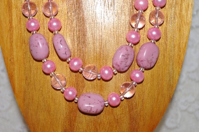 +MBADS #001-398  "Pink 2 Strand Bead Necklace & Earring Set"