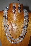 +MBADS #001-576   "Blue & White 2 Strand Bead Necklace & Earring Set"
