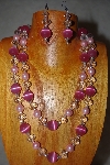 +MBADS #001-606  Pink & Clear Bead 2 Strand Necklace & Earring Set"