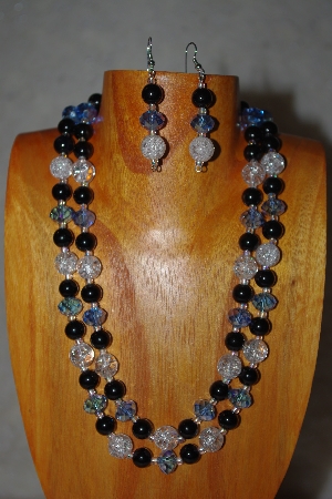 +MBADS #001-615  "Blue, Clear & Black Bead Two Strand Necklace & Earring Set"
