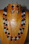 +MBADS #001-0620  "Black, Clear & Pink Bead Two Strand Necklace & Earring Set"